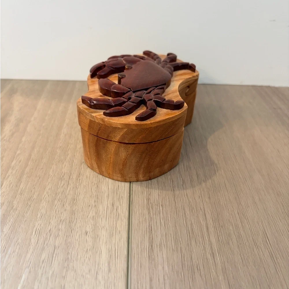Crab  Handcrafted Carved Intarsia Wood Puzzle Box Jewelry Trinket Box